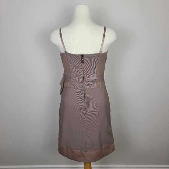 LUCY Paris Taupe Tan Faux Leather Rosette Waist Bodycon Sheath Mini Dress Large - Picture 8 of 17